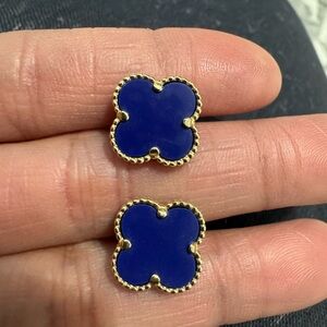 Gold and Blue Clover Earrings